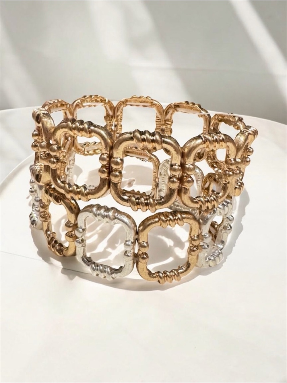Two Elegant Gold and Silver Stretch Bracelets